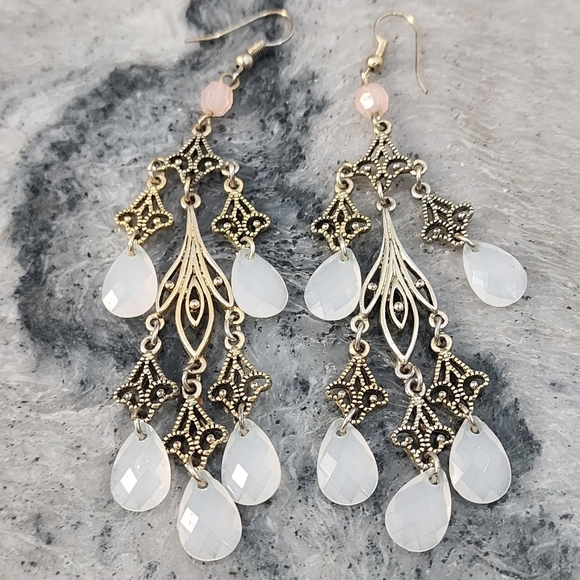 Bohemian Gold Filigree Crystal Drop Earrings - Picture 3 of 5